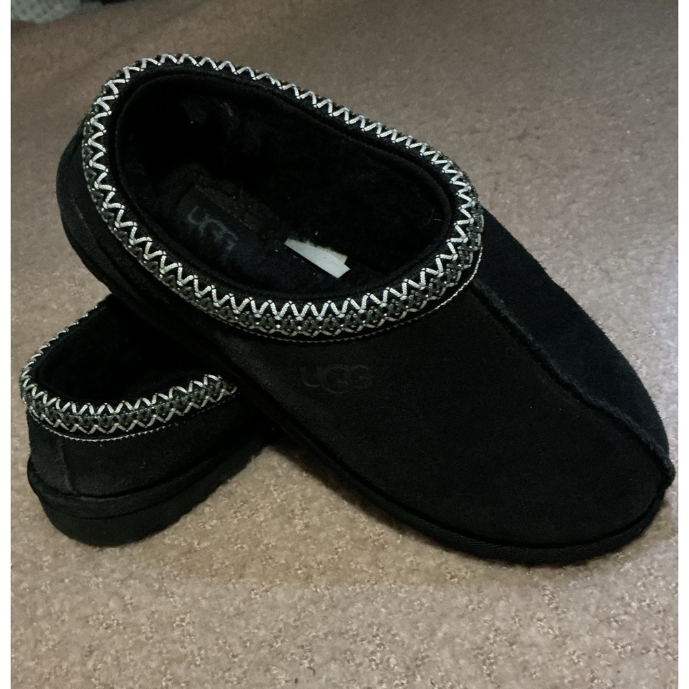 UGG Tasman II Men's 7 Black Suede Sheepskin Lined Slippers 1174671